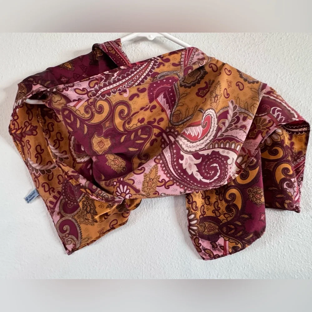 Paisley Print Pure Silk Mid Weight Scarf Made in USA 12 x 60 inches